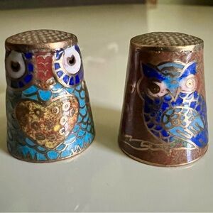 Vintage Owl Design Thimbles - Blue and Gold